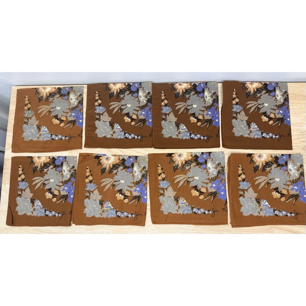 Vintage Jim Thompson Thai Cotton Napkins 16" Set of 8 Brown Floral Signed #30
